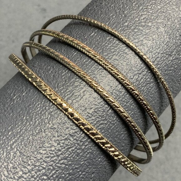 Independent Jewelry - New Textured Bangle Bracelets Lot Of 4 Gold Stackable Retro Elegant Chic Classic